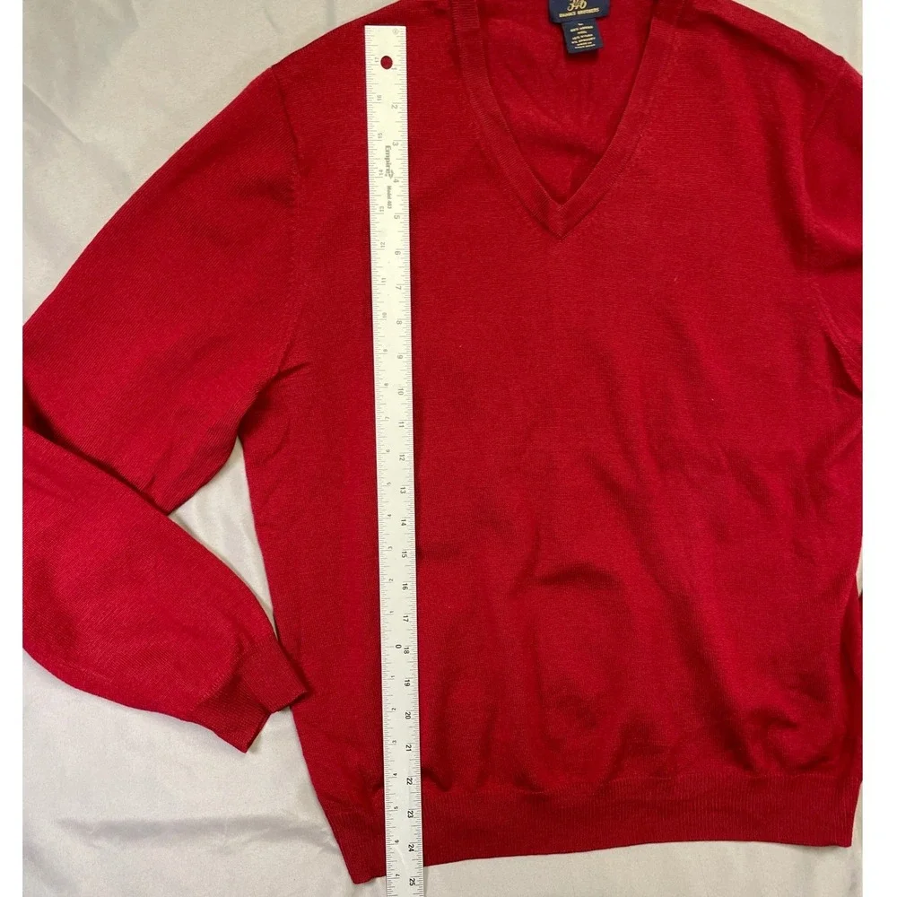 Brooks‎ Brothers 346 Mens Red Merino Wool Blend V-Neck Sweater Size M